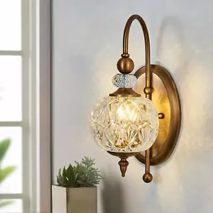 Applique da parete vintage oro con paralume globo in vetro metà secolo ottone spazzolato G9... - Foto 1 di 7