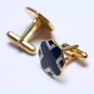 Gemelos de circón cúbico chapados en oro forma redonda esmalte azul de plata de ley 925 Foto 1 de 4