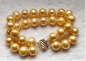 2 filas AAA 12-11mm Real Natural Mar del Sur Perla Dorada Pulsera Oro 14k - Imagen 1 de 6