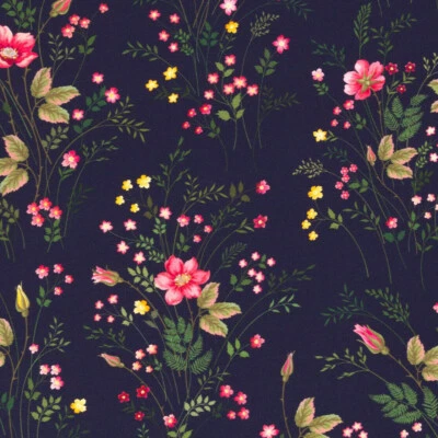 Baumwolljersey Jonne dunkelblau Blumen  ökotex Standard 100  Reststück 61-64 cm - Bild 1 von 2