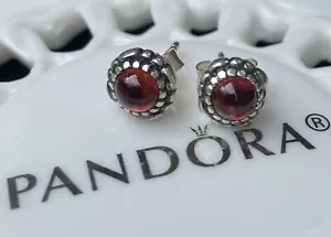 Original Pandora Granat Januar Geburtstag Blüte Ohrstecker #290543GA - Bild 1 von 10