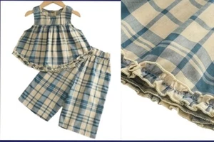 NWT GIRLS size  3,  4 or 6 VINTAGE BLUE PLAID FRILL TOP & CROPPED PANTS SET - Picture 1 of 8