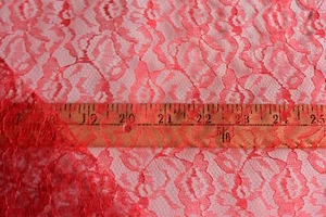 RED  FLORAL LACE  SHEER 100%  POLYESTER  FABRIC  64X46  INCHES - Picture 1 of 2