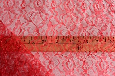 RED  FLORAL LACE  SHEER 100%  POLYESTER  FABRIC  64X46  INCHES - Image 1 of 2