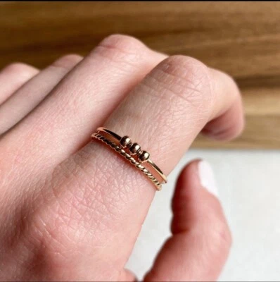 14K Rose Gold Filled Fidget Anxiety Spinner & Braided Band Thin Style Ring Sz 9 - Image 1 of 4