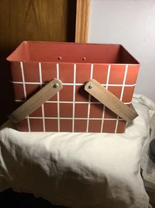 Vintage 1970’s Metal Basket Wooden Handles ~Heavy - Picture 1 of 11