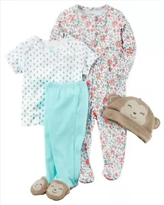 4 piezas para niñas Carters. Juego Monkey Layette incluye pantalones, gorra y camiseta; turquesa (3M) - Imagen 1 de 1