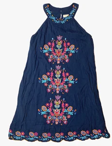 Lula Soul blaues Sommerkleid Neckholder bestickt Bohemian Blumen Boho M - Bild 1 von 11