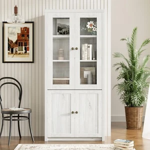 Hochschrank Vitrinenschrank mit 2 Türen Buffetschrank für Küche Wohn- Esszimmer - Bild 1 von 10