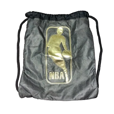 Bolso Mochila NBA Logoman Cordón 18”x14” Negro y Dorado Difícil de Encontrar Foto 1 de 2