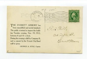 Tarjeta postal fotográfica Everett MA 1912 RPPC, evento de armería, taladro de la compañía B, concierto - Imagen 1 de 2