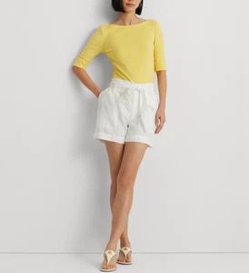 Ralph Lauren Women’s PETITE 100% Linen Shorts NWT 4P Belted Pockets Solid White - Picture 1 of 6