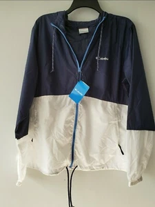 Giacca a vento Columbia donna blu bianca manica lunga con cappuccio antipioggia taglia L - Foto 1 di 3