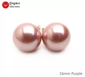 16mm Round Purple Sea Shell Pearl Stud Earring for Women Jewelry Stud Earring - Picture 1 of 6