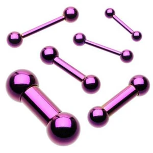 Langhantel Zunge Nippel Ring 14 Stärke 1/2" 5mm Kugeln Titan Lila IP 2er Set - Bild 1 von 3