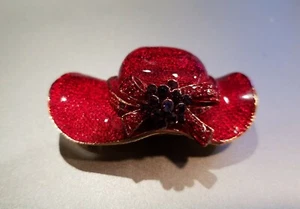 Broche alfiler de flores de estrás púrpura sombrero rojo brillante con sombrero rojo brillante - Imagen 1 de 5