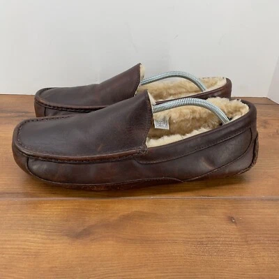 UGG Ascot Indoor Outdoor Moccasin Slippers Mens Size 13 Chocolate Brown Leather - Image 1 of 4