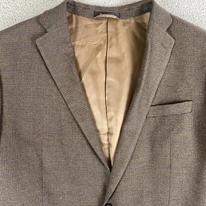 Chaps Sport Coat Mens 46L Brown Plaid Houndstooth Blazer Preppy Lightweight - Picture 1 of 13