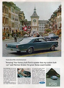 Ford Galaxie 500 1966 ""Switzerland Visit"" anuncio original impreso en color - Imagen 1 de 1