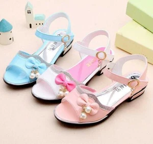Kids Girls Princess Casual Open Toe Bowknot Party Wedding Dance Sandals Shoes US - Picture 1 of 12