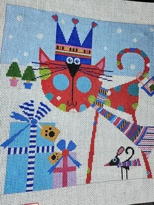 LEE~Kitty Cat Christmas~Little Mouse Too~Folk Art~Needlepoint Canvas - Picture 1 of 4