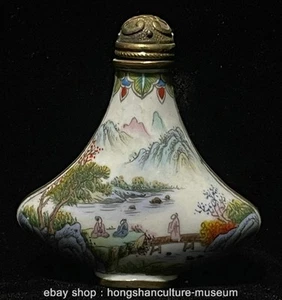 2.5" China Qianlong Marked Copper Cloisonne Enamel landscape People Snuff Bottle - Picture 1 of 9