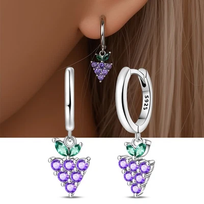 PANDACH 925 Sterling Silver Grape Drop Earrings For Women Jewelry Gifts Party - Image 1 of 4