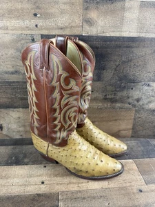 Justin Cowboy Boots Mens Size 8 D Style 8931 Quill Ostrich Leather - Picture 1 of 18