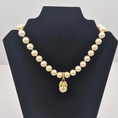 Marvella Pearl Rhinestone Necklace 18" Vintage Quiet Luxury Designer Jewelry MCM - Image 1 of 4