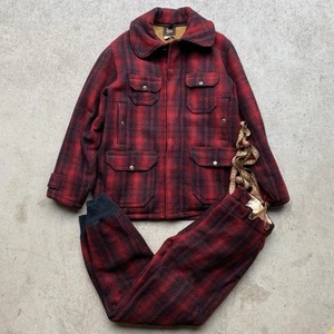 Vintage Woolrich Mens Red Black Plaid Hunting Outfit Jacket Pants Size 40 32x30 - Picture 1 of 24