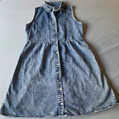 Acid Wash small Denim Button Front Sleeveless Tiered Midi Dress cottagecore - Image 1 of 4