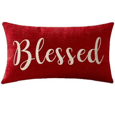 Best Nice Gift Inspirational Blessed Words Waist Lumbar Red Cotton Linen Throw - Image 1 of 4