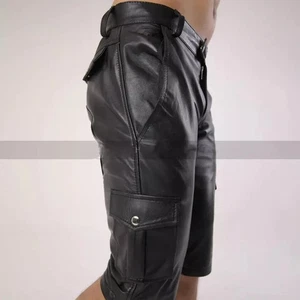 Men's Black Six Pockets leather Shorts| Genuine Soft Sheepskin leather Shorts 34 - Picture 1 of 6
