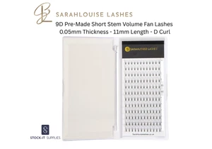 9D Pre-Made Short Stem Volume Fan Lashes 0.05mm Thickness 11mm Length D Curl - Picture 1 of 2