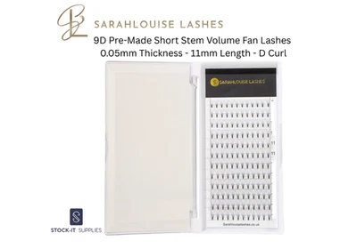 9D Pre-Made Short Stem Volume Fan Lashes 0.05mm Thickness 11mm Length D Curl - Image 1 of 2