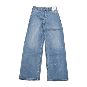 Neu Abercrombie Kinder Mädchen Medium Wash Strass hoher Bund weites Bein Jeans 15 16 - Bild 1 von 5
