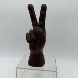 Vintage Carved Wood Hand PEACE SIGN-Fingers Groovy Hippie Wooden Icon 6” - Picture 1 of 7