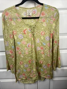 Túnica Billabong Floral Camisa Boho Natación Encubrimiento Borlas Pequeña Verde Transparente Claro - Imagen 1 de 7