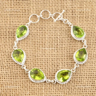 Christmas Sale Natural Peridot 925 Silver Wife Chain Boho Anniversary Bracelet - Image 1 of 4