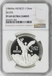 1986 Mo Mexico Silver 1 Onza NGC PF69 Ultra Cameo - Picture 1 of 4
