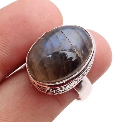 Pietra Labradorite Placcato Argento Handmade Gioielli Regalo Misura Anello US 7 - Immagine 1 di 3