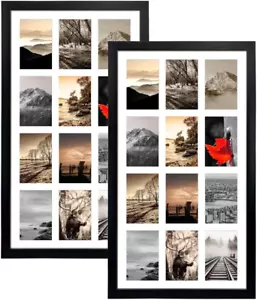 12 Opening 4X6 Black Collage Picture Frames Set of 2, Multiple Frames for Displa - Picture 1 of 6
