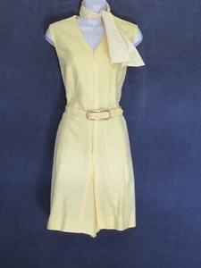 60's Vintage Country Set Yellow Linen Look Sleeveless Belted Romper Check Scarf - Picture 1 of 12