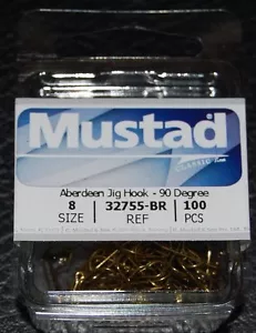 100 ganchos plantilla Mustad 32755BR talla 8 bronce Aberdeen 90 grados 32755BR-08 - Imagen 1 de 2