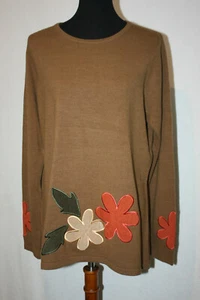United States Sweaters Sz 1X Brown with Floral Embroidery Pullover Sweater - Picture 1 of 7