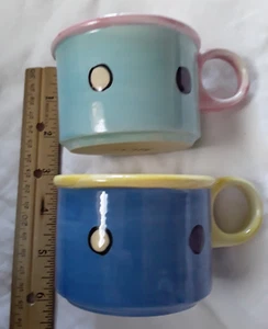 Vintage Pottery Mugs Handmade Cup Artist Blue 2.5 in H 3.5 in W Perfect Conditio - Picture 1 of 11