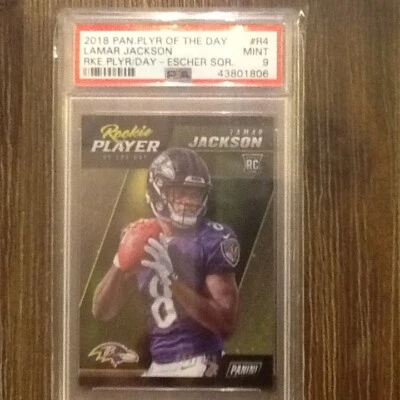 LaMar Jackson Rookie Player of the day 089/250 Panini 2018 #R4 PSA MINT 9 - Image 1 of 4