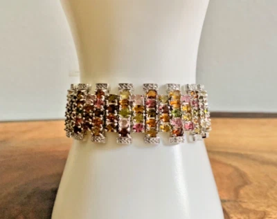 Pulsera de turmalina múltiple en platino sobre SS - 6,50 pulgadas (27,50 ctw.) Foto 1 de 4