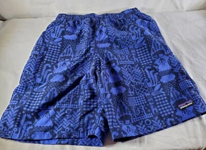 Patagonia Baggy Boys Large Purplish Black Print Swim Shorts Mesh Lining RN 51884 - Picture 1 of 4