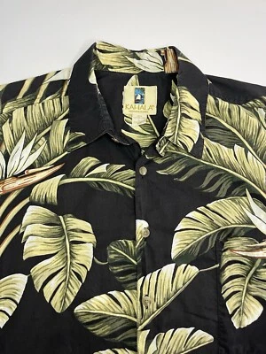 Camisa Hawaiana Kahala De Colección Campamento Para Hombre Talla L Algodón Césped Negra Floral Foto 1 de 4